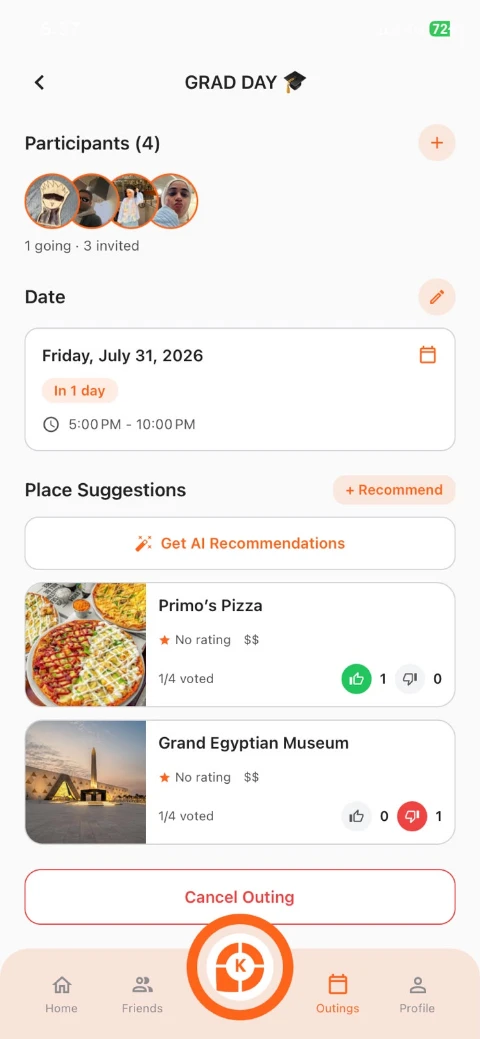 A KARAR outing being planned, with participants, the date and place suggestions being voted on.